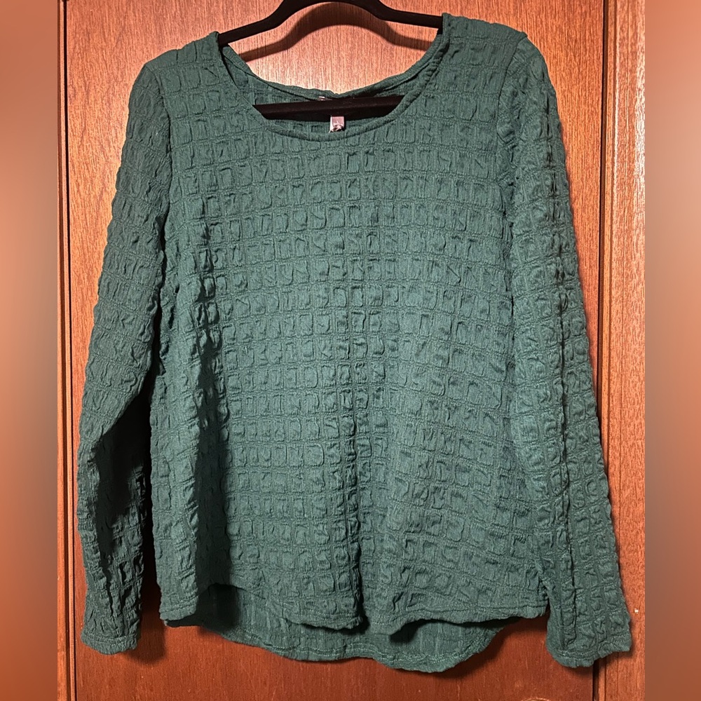 Ninety Forest Green Textured Long Sleeve Top